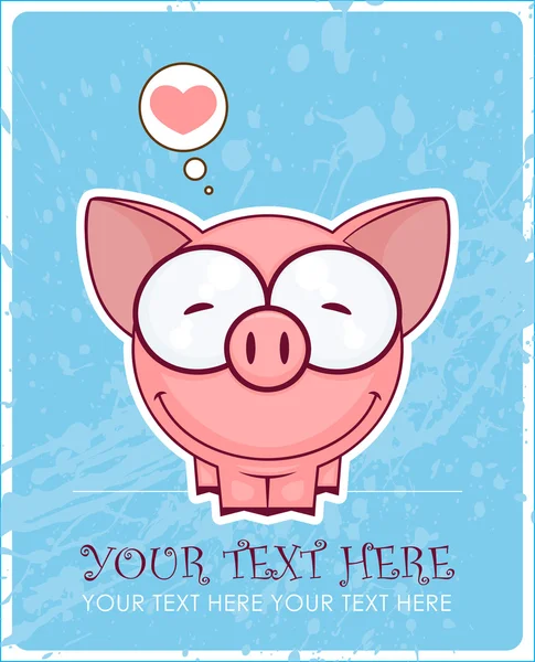 Lindo vector cerdito con corazón en un fondo sucio. Lugar para su texto . — Archivo Imágenes Vectoriales