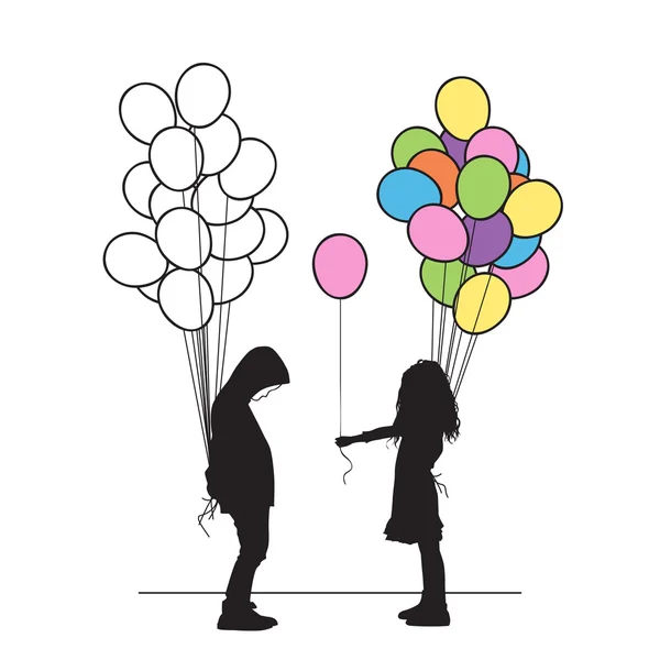 Мальчик и девочка с шариками. Векторная иллюстрация . — стоковый вектор