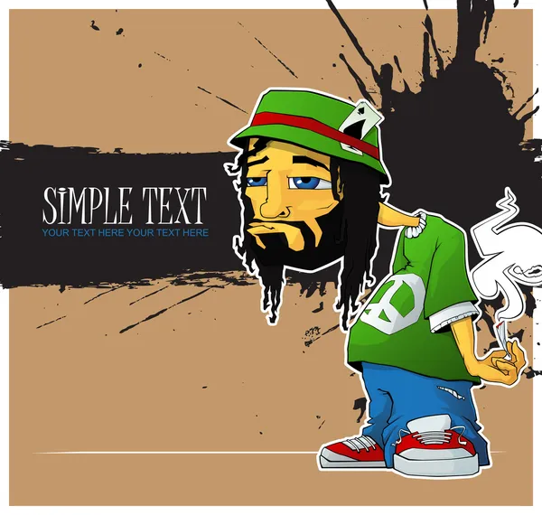 Rasta character on a grunge-background. Vector illustration. Place for your text. — Stock Vector