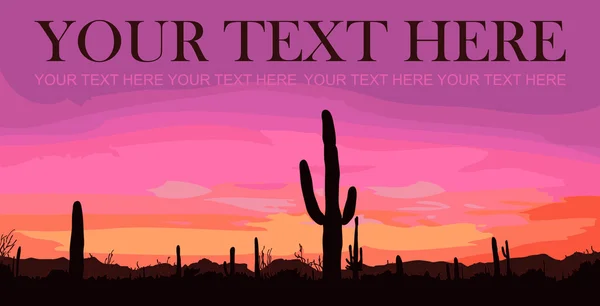 Mexican desert sunset with cactus. Vector illustration. Place for your text. — Stock Illustration Mexican desert sunset with cactus. Vector illustration. Place for your text. Royalty Free Stock Vectors