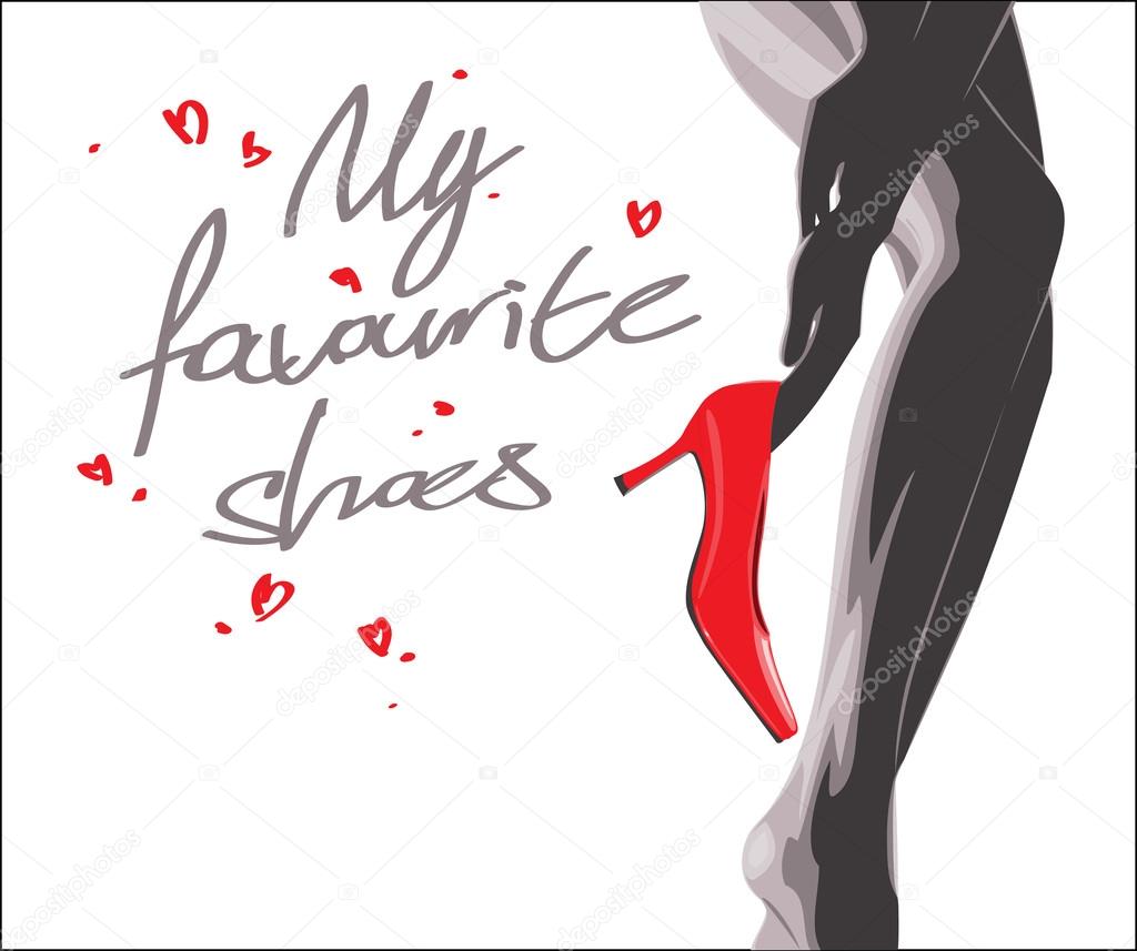 Abstract vector illustration of a sexy girl with red fashion shoes.