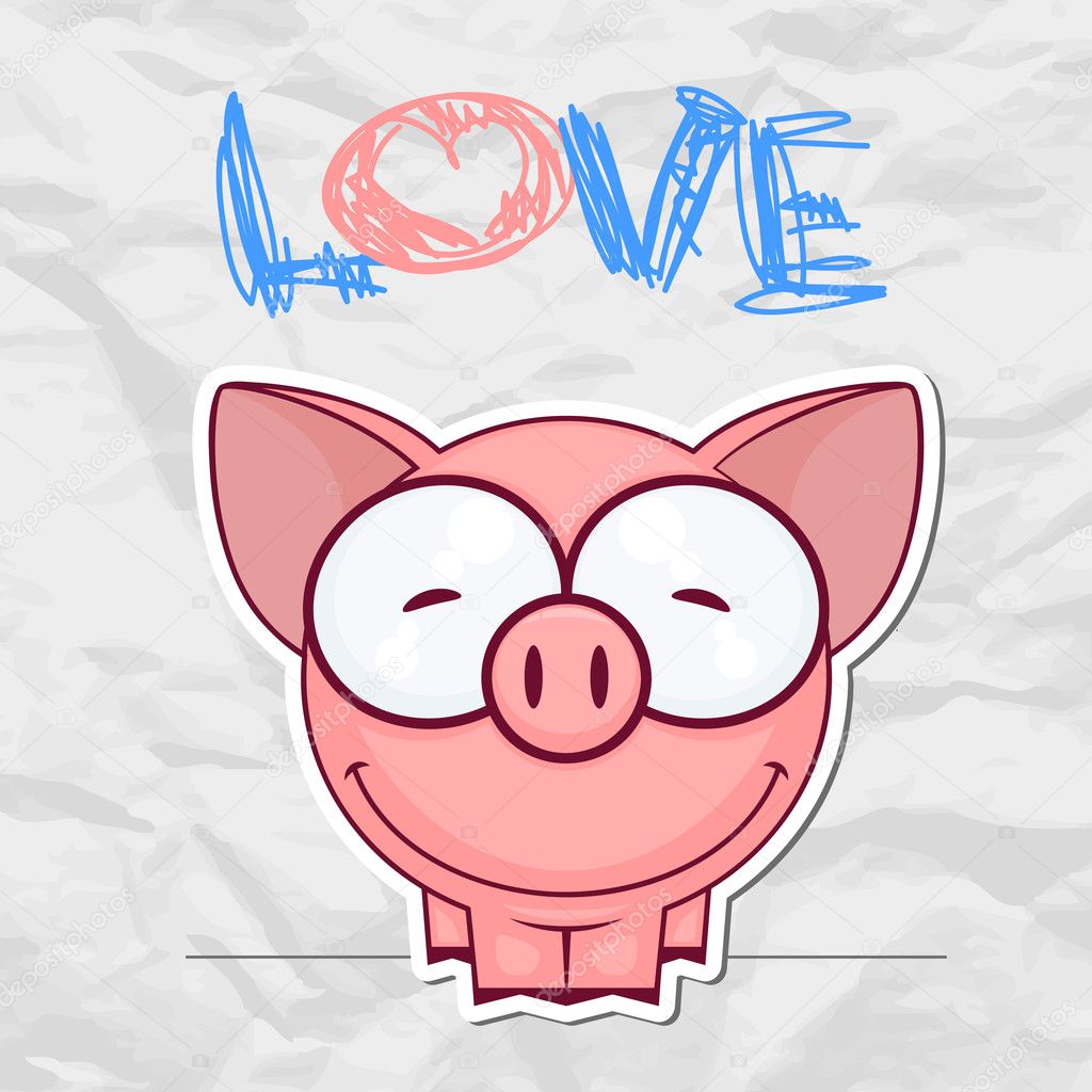 Cute vector piggy with heart. Place for your text.