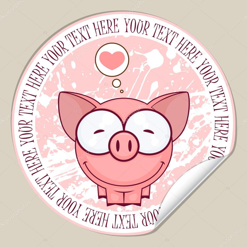 Vector sticker with pig. Place for your text.