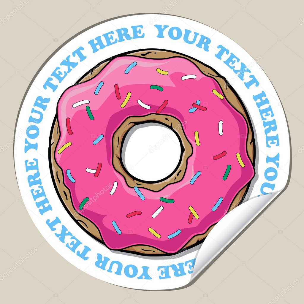 Vector sticker with cartoon donut. Place for your text.