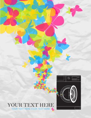 çamaşır makinesi ve kelebekler tasarlamak vektör çizimi.