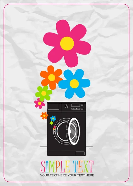 Abstract vector illustration of washing machine and flowers. — Stock Vector