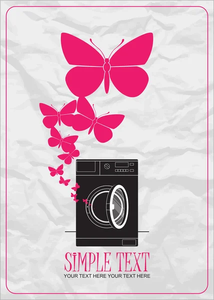 Abstract vector illustration of washing machine and butterflies. — Stock Vector