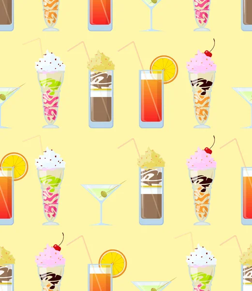 Vector seamless texture with cocktails and milkshakes. — Stock Vector