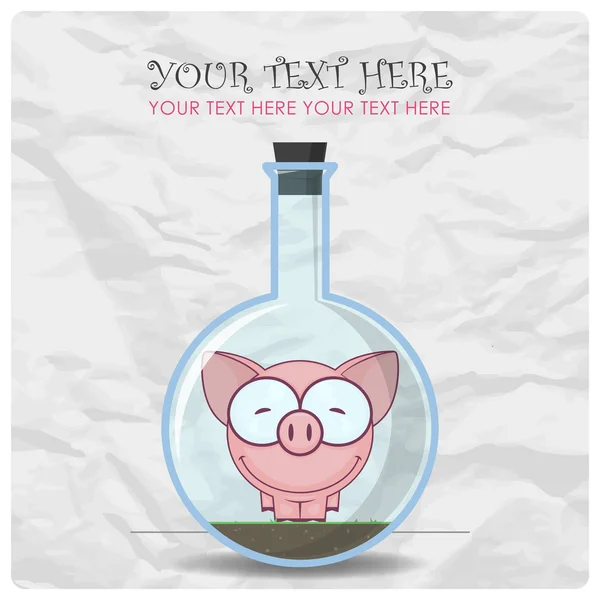 Vector illustration of flask with cartoon pig. — Stok Vektör