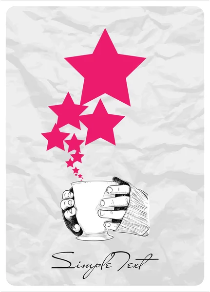 Abstract vector illustration of cup in hands with stars. Place for your text. — Stock Vector