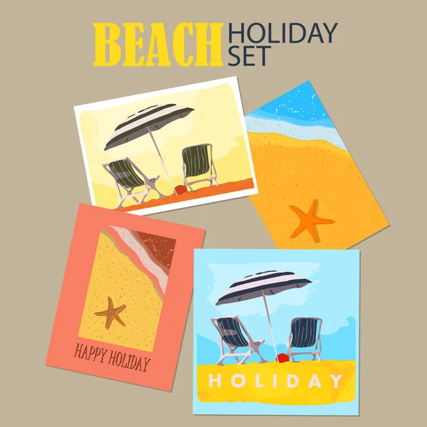 Conjunto vectorial de tarjetas de vacaciones de playa . — Vector de stock