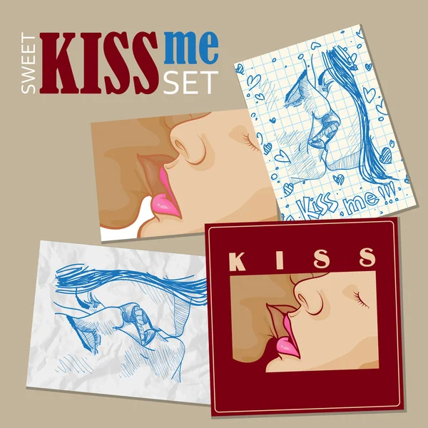 Векторный набор поздравительных открыток с поцелуями мальчиков и девочек — стоковый вектор