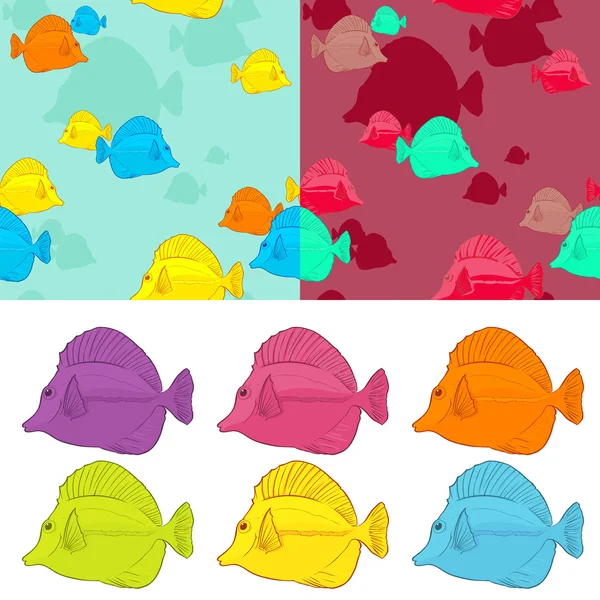 Textura sin costura de los peces tropicales. Ilustración vectorial . — Archivo Imágenes Vectoriales