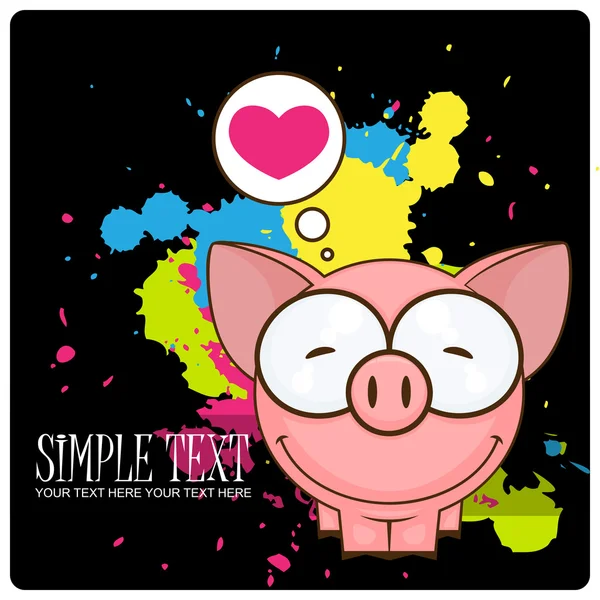 Vector illustration of cartoon piggy on a dirty background. — Stock Vector