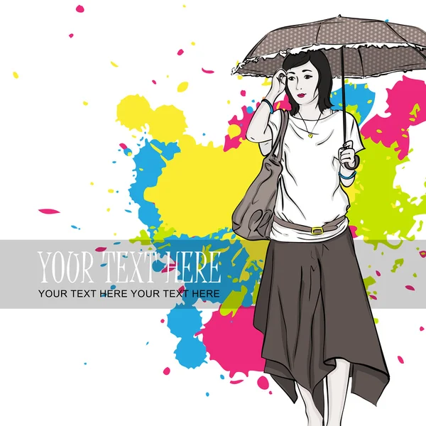 Vector illustration of a fashion girl on a dirty background. Place for your text. — Stock Vector