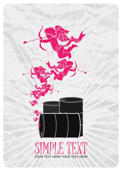 Vector illustration of barrels and cupids. Place for your text. — Stock Vector