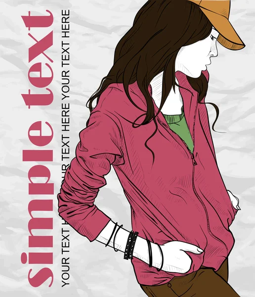 Sonbahar moda kız bir grunge arka planda. Vector Illustrator. metin için yer — Stok Vektör