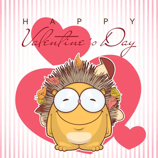 De dag van Valentijnskaarten wenskaart met grappige cartoon paddestoel en hart — Stockvector