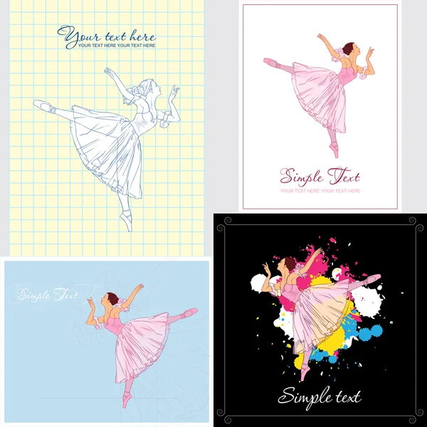 Set di carte vettoriali con ballerina — Vettoriale Stock