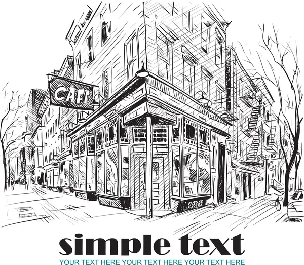 Vector illustration of street-cafe in sketch style on a paper-background. Place for your text. — Stock Illustration Vector illustration of street-cafe in sketch style on a paper-background. Place for your text. Stock Vector