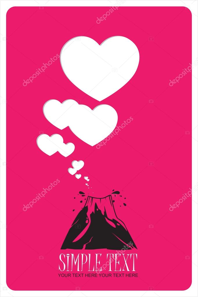 Abstract vector illustration with volcano and hearts.