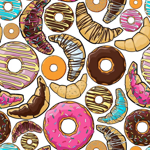 Vintage Hintergrund mit Croissants und Donuts. — Stockvektor