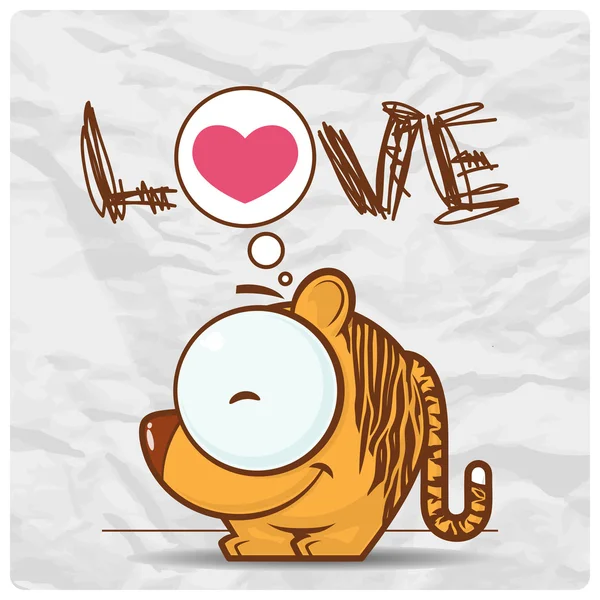 Vector illustration of cute cartoon tiger and heart. — Stock Vector