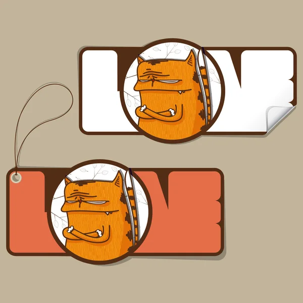 Ensemble vectoriel de tag et autocollant avec chat dessin animé . — Image vectorielle