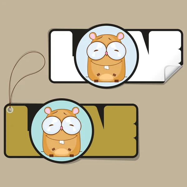 Ensemble vectoriel de tag et autocollant avec hamster dessin animé . — Image vectorielle