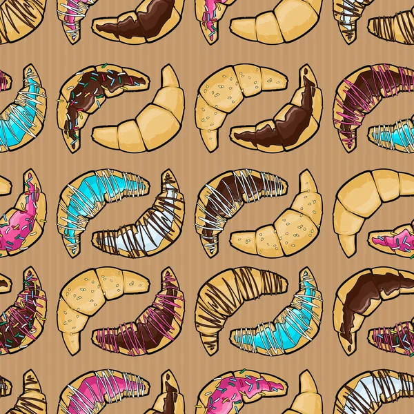 Vector seamless pattern with cartoon croissants. — Stock Vector