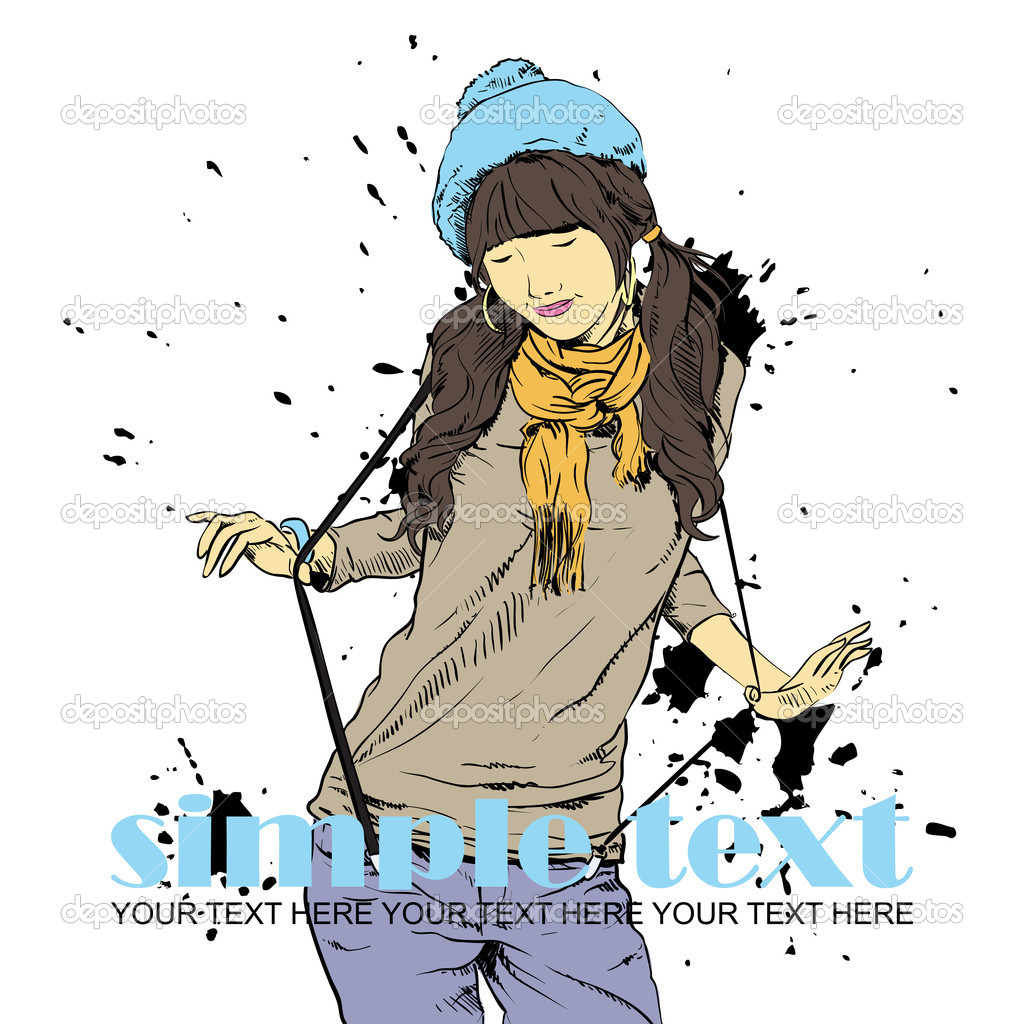 Autumnal fashion girl on a grunge background. Vector illustrator. Place for your text