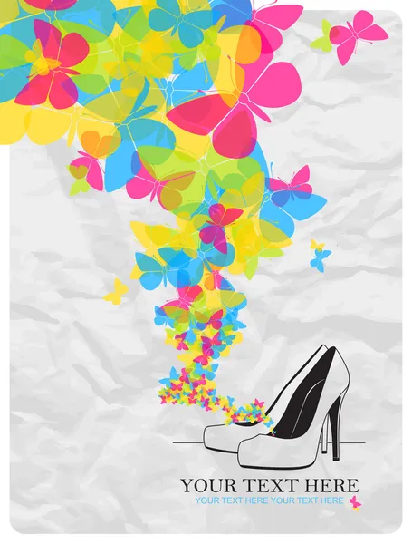 High-heeled shoes and butterflies. — Stock Vector