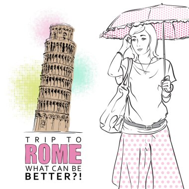 İtalyan bir arka plan üzerinde moda güzel kız.