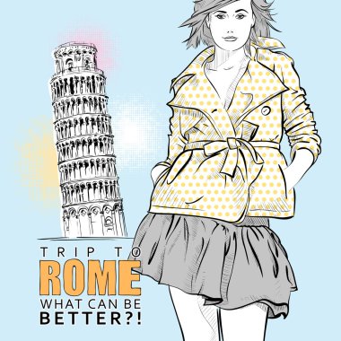 İtalyan bir arka plan üzerinde moda güzel kız.