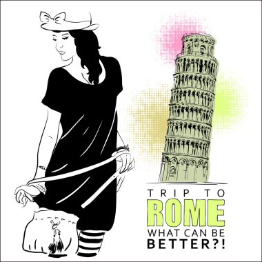 İtalyan bir arka planda skeç tarzında tatlı kız