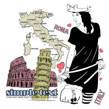 İtalyan bir arka planda skeç tarzında tatlı kız