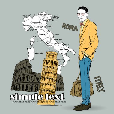 İtalyan bir arka plan üzerinde şık genç adam