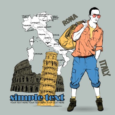 İtalyan bir arka plan üzerinde şık genç adam