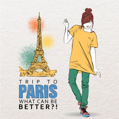 Eyfel Kulesi arka plan üzerinde şık genç kız