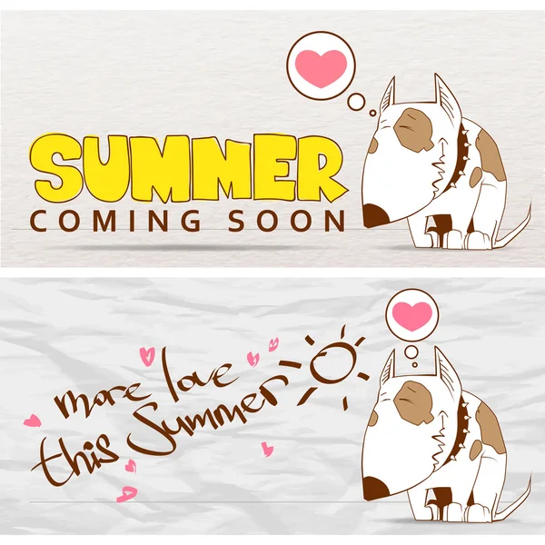面白い漫画犬と夏ベクトル カード. — ストックベクタ
