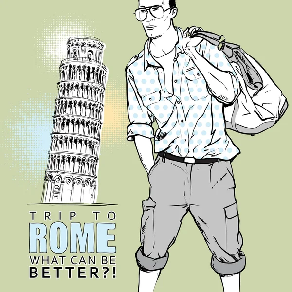 şık adam, pisa ve metin ile vektör tebrik kartı.