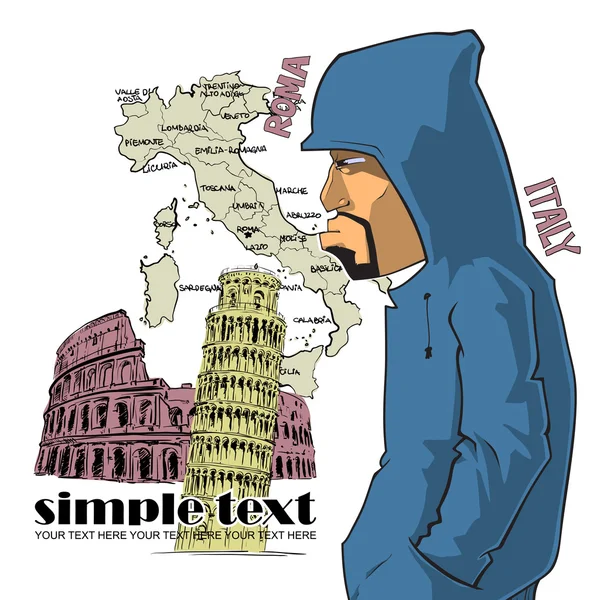 Graffiti-Charakter auf italienischem Hintergrund — Stockvektor