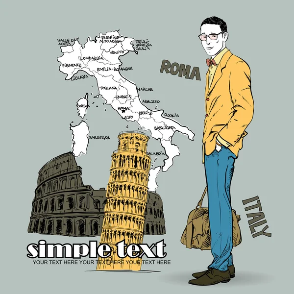 İtalyan bir arka plan üzerinde şık genç adam