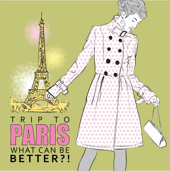 Eyfel Kulesi arka plan üzerinde şık genç kız