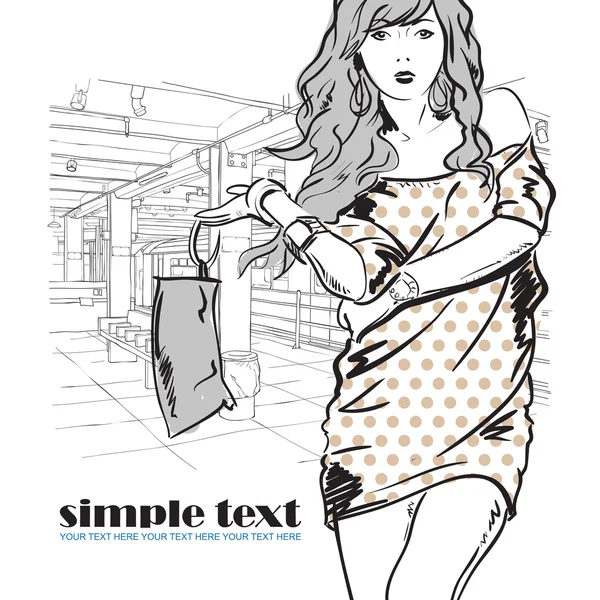 Fashion girl at subway station — Stock Vector