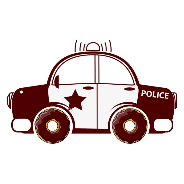 Ilustração do vetor humorístico com carro da polícia e donut — Vetor de Stock
