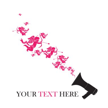 megafon ve cupids tasarlamak vektör çizimi.