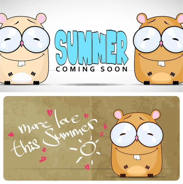 Zomer vector kaart met cartoon hamster. — Stockvector