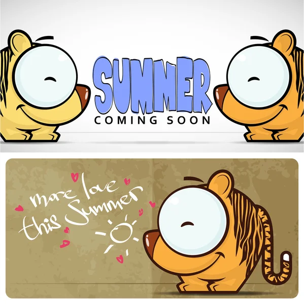 Summer vector card with cartoon tiger. — Stock Vector