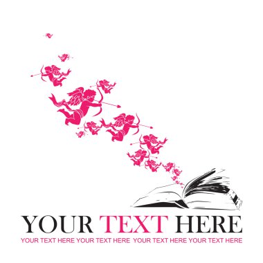 Açık kitap ve cupids.